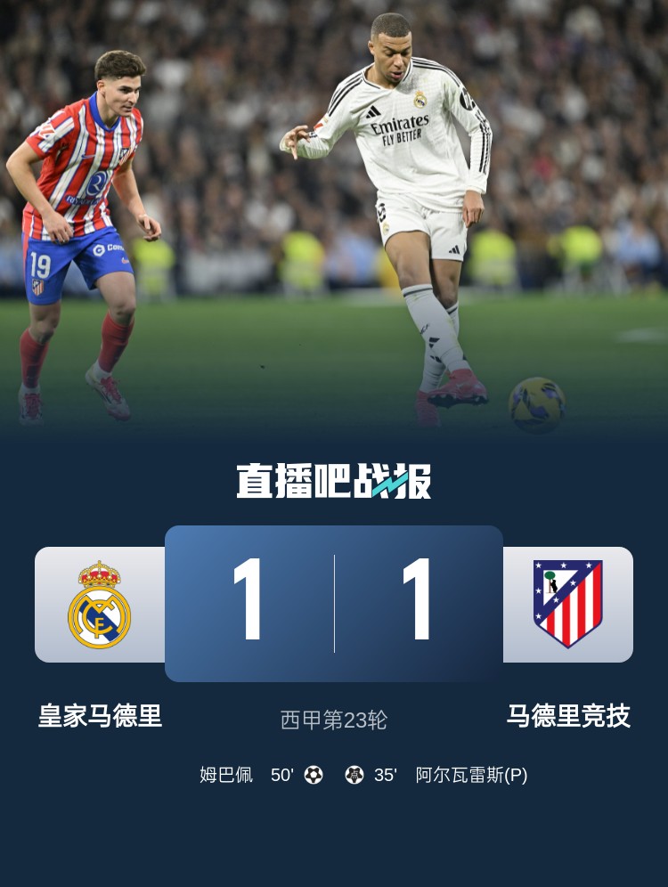  4平1負(fù)！皇馬聯(lián)賽對(duì)馬競(jìng)已5場(chǎng)不勝，4次戰(zhàn)成1-1